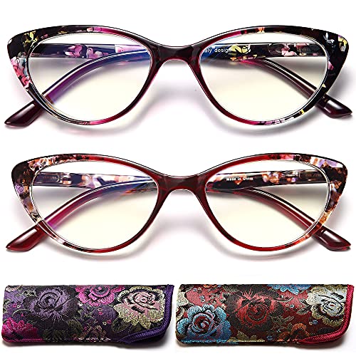 EYEURL Cat Eye Reading Glasses for Womens 2 Pack of Blue Light Blocking Readers +2.5 Spring Hinge Vintage Computer Eyeglass with Colorful Pattern Design - Image 1