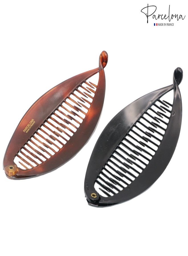 Parcelona French Flat Fat Fish Set of 2 Shell Brown and Black Banana Hair Clips - Image 4