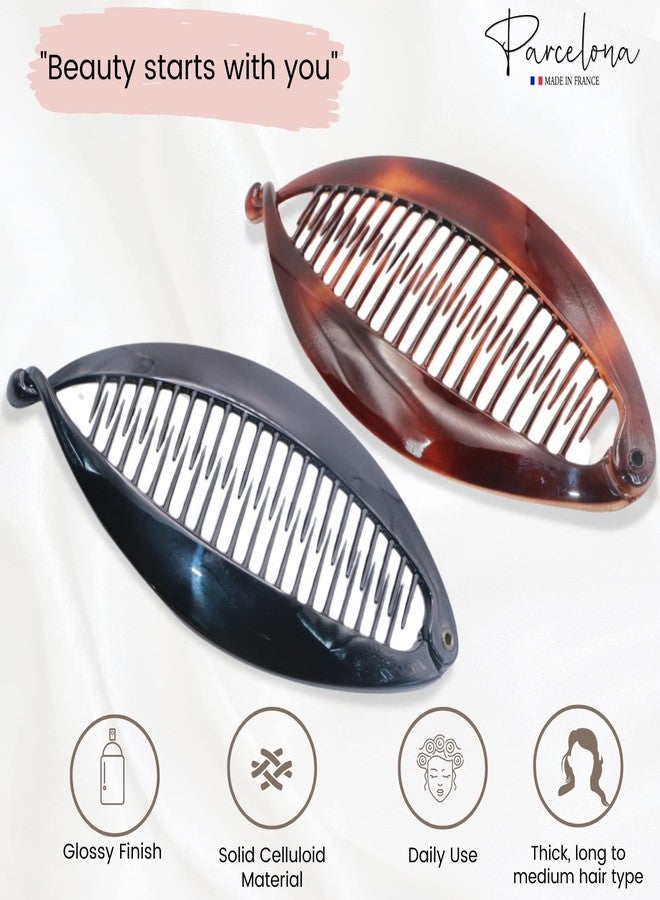 Parcelona French Flat Fat Fish Set of 2 Shell Brown and Black Banana Hair Clips - Image 2