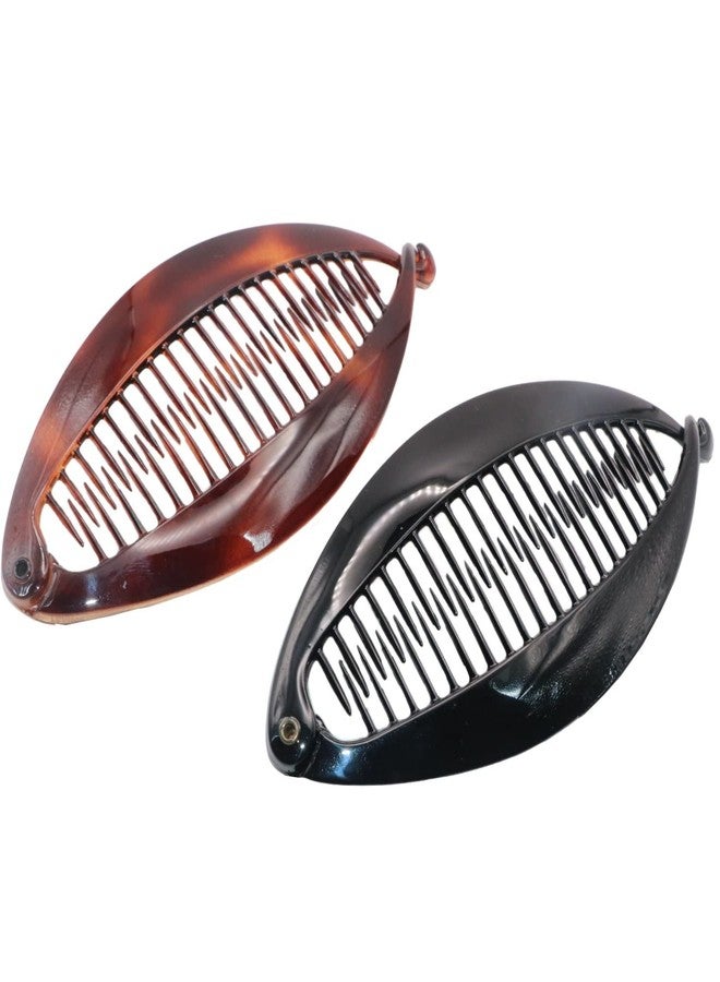 Parcelona French Flat Fat Fish Set of 2 Shell Brown and Black Banana Hair Clips - Image 1