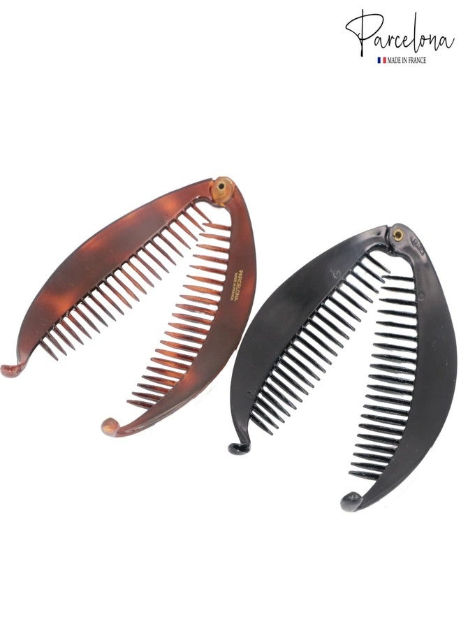 Parcelona French Flat Fat Fish Set of 2 Shell Brown and Black Banana Hair Clips - Image 5