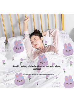 Generic Disposable Four-piece Bed Sheet Quilt Cover Quilt Cover Pillowcase Thickened Dirty Hotel Disposable Bedding-Color:Single Printed Three-person Set [no-wash And Dirt-proof]  - Image 3
