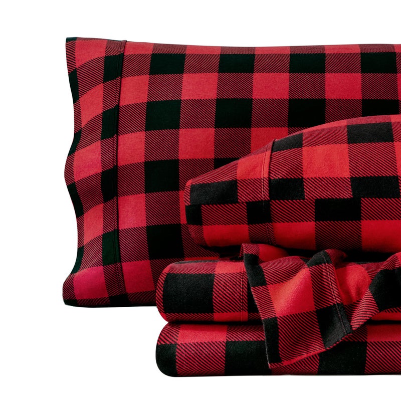 Bare Home Flannel Sheet Set Prints 100 Cotton Velvety Soft Heavyweight Christmas Holiday Sheets Double Brushed Flannel Extra Softness Comfort Deep Pocket Full Buffalo Plaid RedBlack