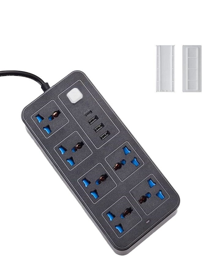 ماركة غير محددة - سلك تمديد شرائح الطاقة 6 منافذ، مقبس طاقة مع 3 منافذ USB 1 شاحن محسلك تمديد شرائح الطاقة 6 منافذ، مقبس طاقة مع 3 منافذ USB 1 شاحن محمول من النوع C مقبس شحن عالمي مع سلك تمديد جريء 1.8 مترمول من النوع - Image 1