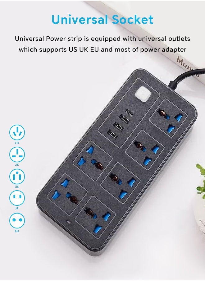 ماركة غير محددة - سلك تمديد شرائح الطاقة 6 منافذ، مقبس طاقة مع 3 منافذ USB 1 شاحن محسلك تمديد شرائح الطاقة 6 منافذ، مقبس طاقة مع 3 منافذ USB 1 شاحن محمول من النوع C مقبس شحن عالمي مع سلك تمديد جريء 1.8 مترمول من النوع - Image 1