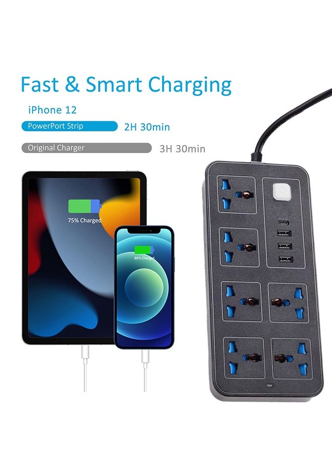 ماركة غير محددة - سلك تمديد شرائح الطاقة 6 منافذ، مقبس طاقة مع 3 منافذ USB 1 شاحن محسلك تمديد شرائح الطاقة 6 منافذ، مقبس طاقة مع 3 منافذ USB 1 شاحن محمول من النوع C مقبس شحن عالمي مع سلك تمديد جريء 1.8 مترمول من النوع - Image 1