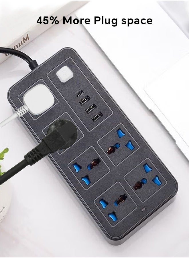 ماركة غير محددة - سلك تمديد شرائح الطاقة 6 منافذ، مقبس طاقة مع 3 منافذ USB 1 شاحن محسلك تمديد شرائح الطاقة 6 منافذ، مقبس طاقة مع 3 منافذ USB 1 شاحن محمول من النوع C مقبس شحن عالمي مع سلك تمديد جريء 1.8 مترمول من النوع - Image 1