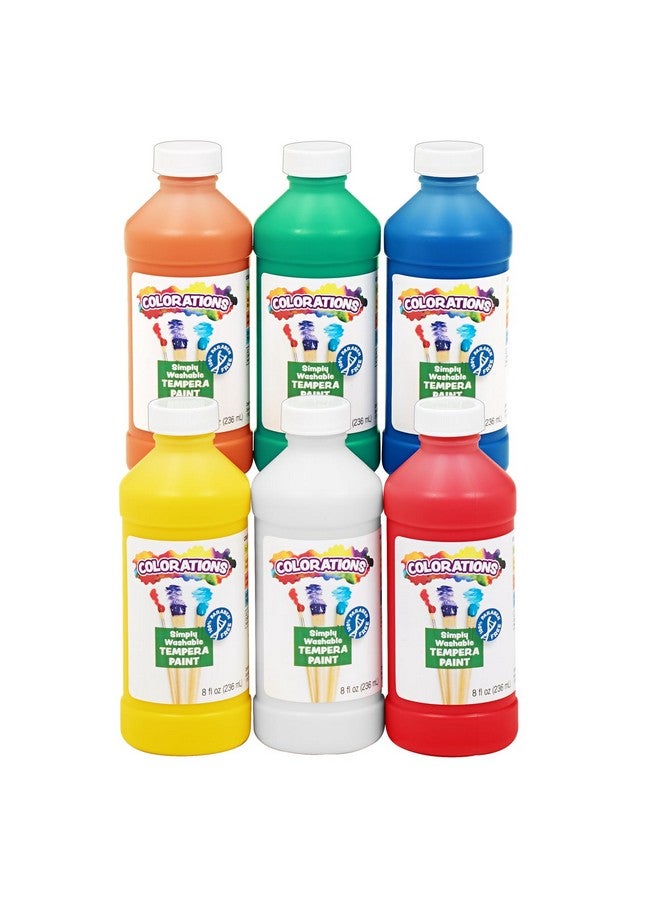 Colorations طلاء تمبرا قابل للغسل من كولوريشنز، مجموعة من 6 ألوان، 8 أونصات لكل منها، طلاء غير سام، طلاء زاهي، طلاء حرفي للأطفال، مستلزمات فنية، تعليم منزلي، استخدام في المنزل - Image 1