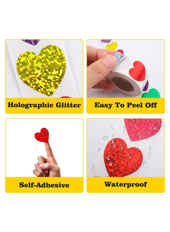 Nelisylux Heart Stickers, Valentines Stickers for Kids, 500Pcs 1 inch Self Adhesive Colorful Glitter Sticker for Reward Classroom Teacher Envelope Seal Mother Day Birthday Wedding Gift Decorative Label Sticker - Image 4