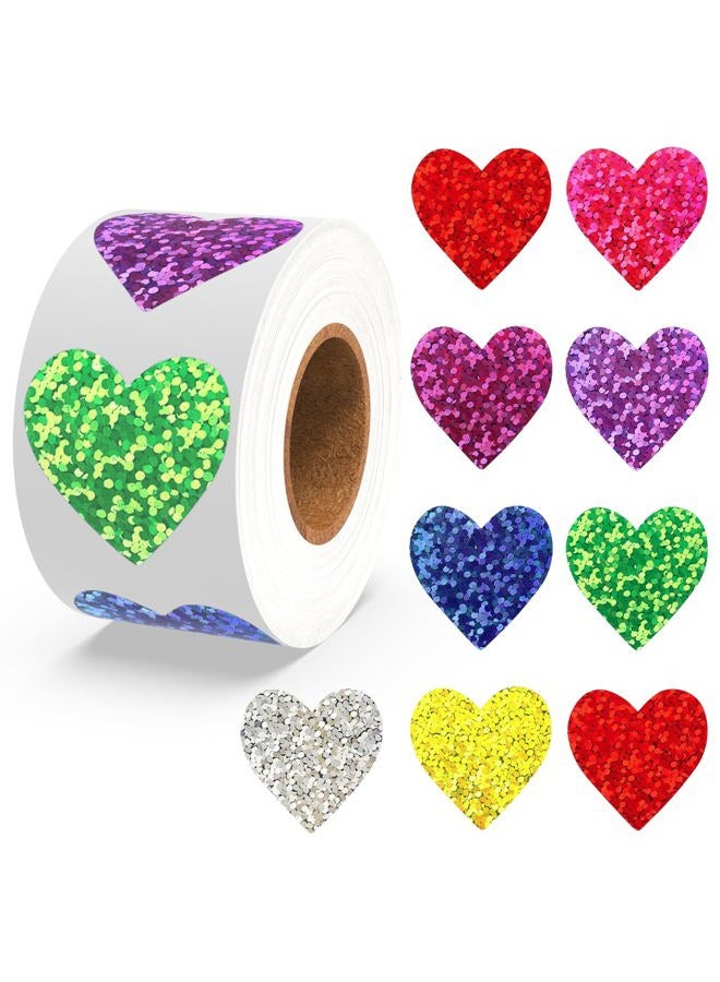 Nelisylux Heart Stickers, Valentines Stickers for Kids, 500Pcs 1 inch Self Adhesive Colorful Glitter Sticker for Reward Classroom Teacher Envelope Seal Mother Day Birthday Wedding Gift Decorative Label Sticker - Image 1