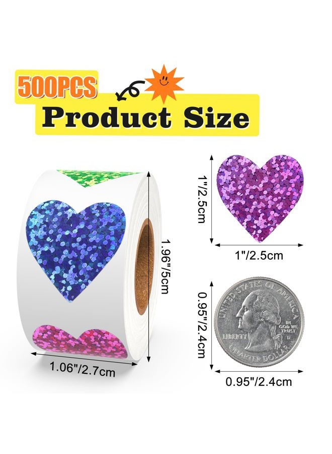 Nelisylux Heart Stickers, Valentines Stickers for Kids, 500Pcs 1 inch Self Adhesive Colorful Glitter Sticker for Reward Classroom Teacher Envelope Seal Mother Day Birthday Wedding Gift Decorative Label Sticker - Image 3