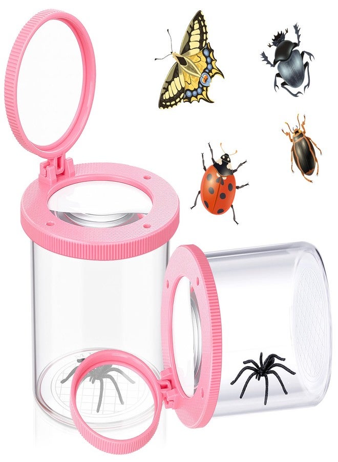 Skylety 2 Pieces Bug Jars Insect Viewer Catcher Bug Magnifying Insect Cage Container for Kids Children Science Nature Exploration Tool (Pink) - Image 1