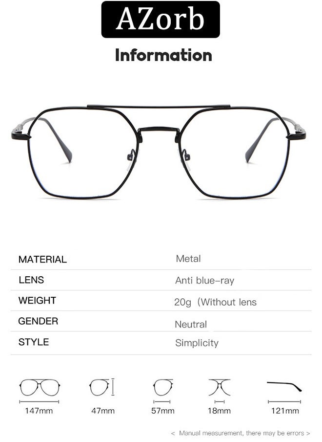 AZorb Blue Light Glasses for Men Women Metal Reading Gaming Glasses Anti Blue Light Blocking Clear Lens Aviator Square Frame UV Filter TV Computer Eyeglasses  - Image 2