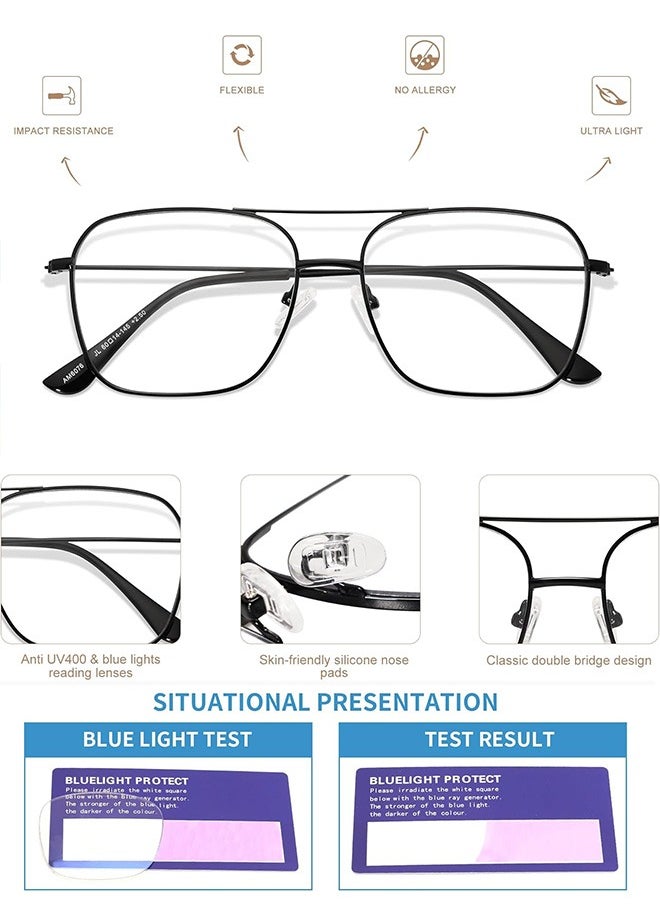 AZorb Blue Light Glasses for Men Women Metal Reading Gaming Glasses Anti Blue Light Blocking Clear Lens Aviator Square Frame UV Filter TV Computer Eyeglasses  - Image 3