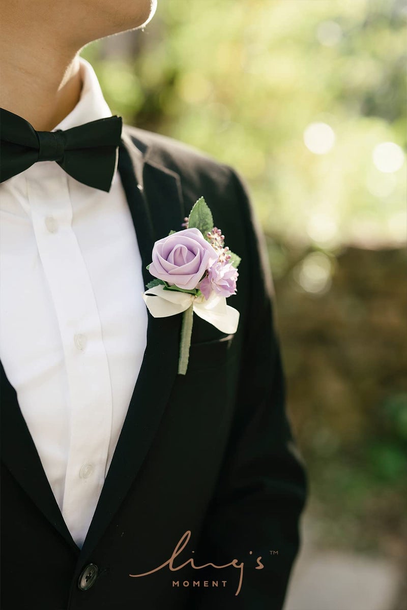 Ling's moment Ling's Moment Boutonniere for Men  10pcs Groomsmen Guest Boutonniere  Artificial Flowers for Wedding D?cor/Prom/Homecoming etc.Purple Lilac  - Image 3