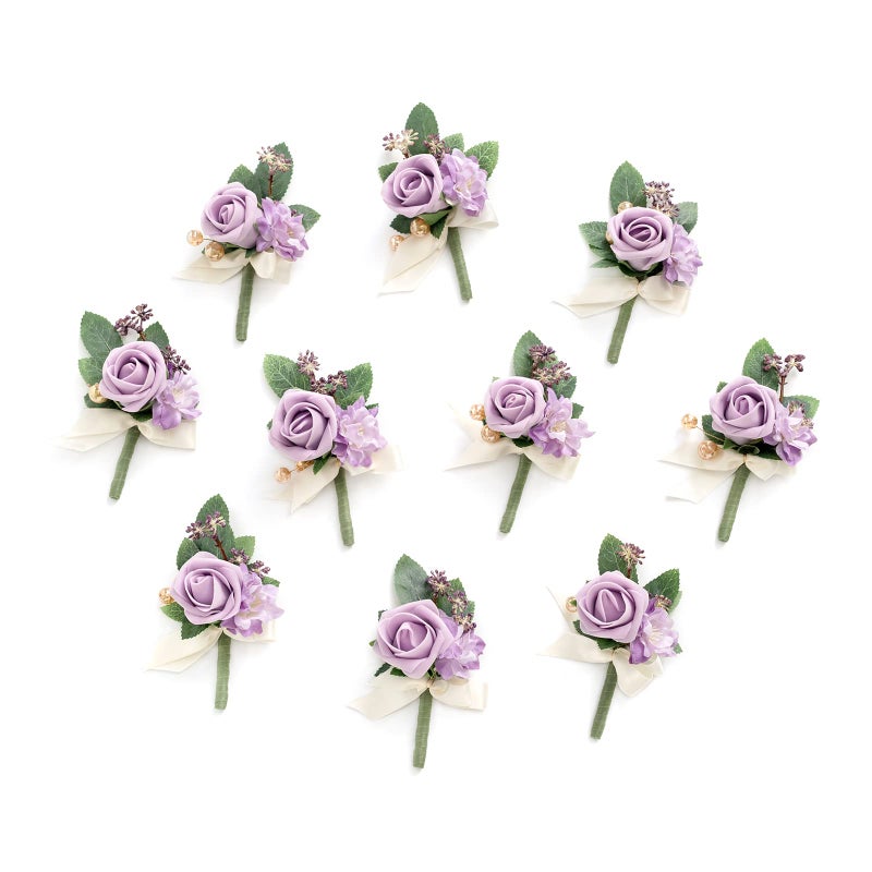 Ling's moment Ling's Moment Boutonniere for Men  10pcs Groomsmen Guest Boutonniere  Artificial Flowers for Wedding D?cor/Prom/Homecoming etc.Purple Lilac  - Image 1