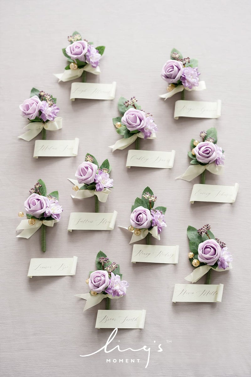 Ling's moment Ling's Moment Boutonniere for Men  10pcs Groomsmen Guest Boutonniere  Artificial Flowers for Wedding D?cor/Prom/Homecoming etc.Purple Lilac  - Image 2