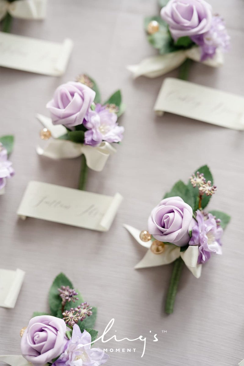 Ling's moment Ling's Moment Boutonniere for Men  10pcs Groomsmen Guest Boutonniere  Artificial Flowers for Wedding D?cor/Prom/Homecoming etc.Purple Lilac  - Image 4