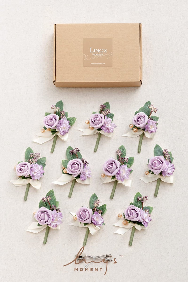 Ling's moment Ling's Moment Boutonniere for Men  10pcs Groomsmen Guest Boutonniere  Artificial Flowers for Wedding D?cor/Prom/Homecoming etc.Purple Lilac  - Image 5