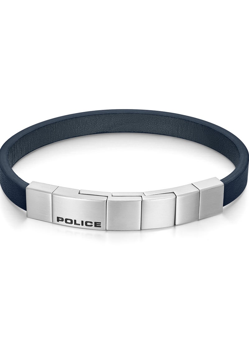 POLICE Rotator Navy Blue Leather Stainless Steel Gents Bracelet - Image 2