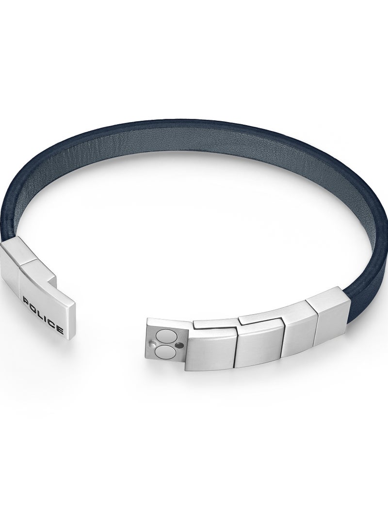 POLICE Rotator Navy Blue Leather Stainless Steel Gents Bracelet - Image 3