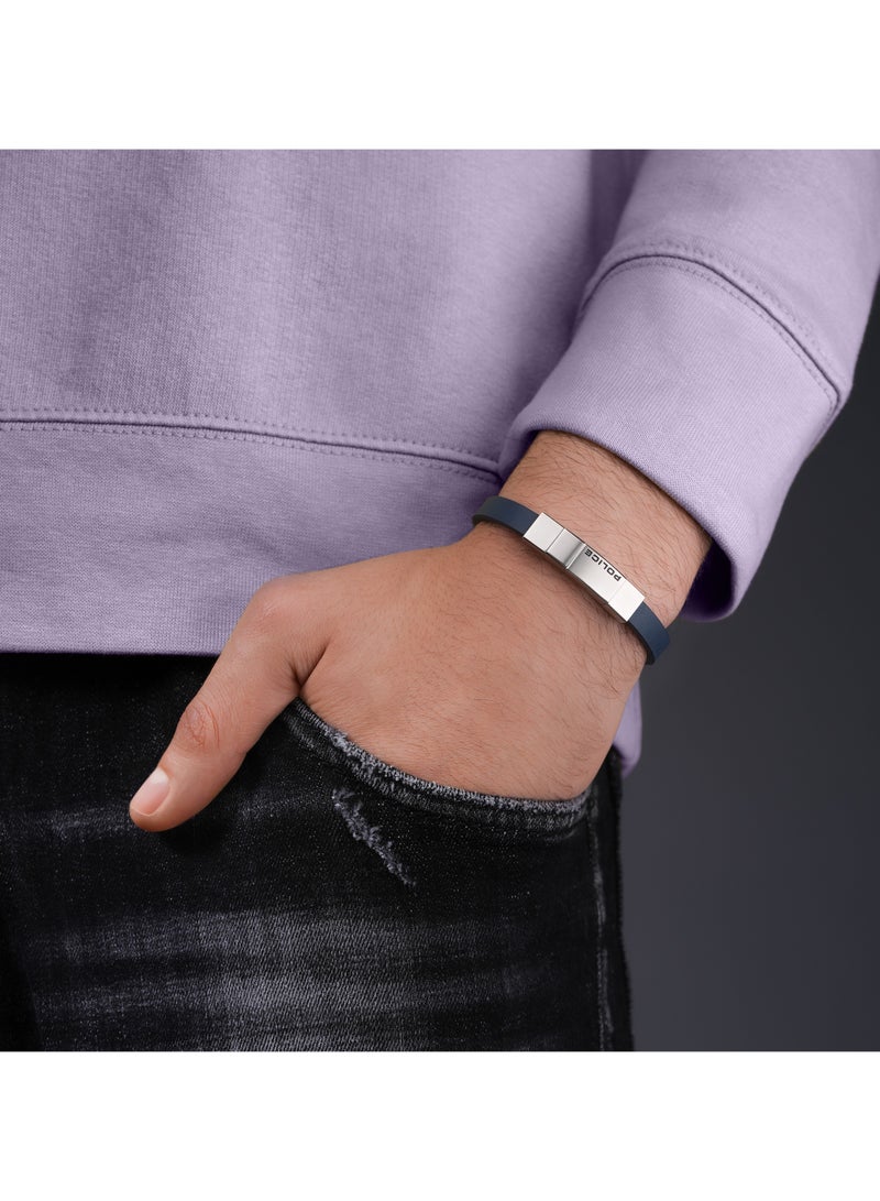 POLICE Rotator Navy Blue Leather Stainless Steel Gents Bracelet - Image 4