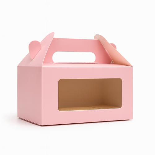 Mudrit 20-Pack Pink Party Favor Treat Boxes, Gable Gift boxes with Handles for snacks, cookies, goodies, muffins, 2 jars, candies - Image 1