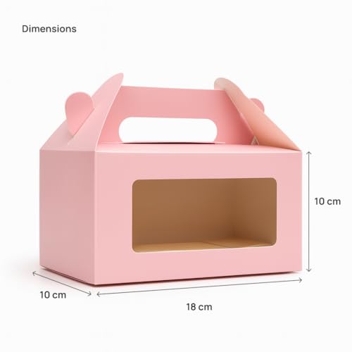 Mudrit 20-Pack Pink Party Favor Treat Boxes, Gable Gift boxes with Handles for snacks, cookies, goodies, muffins, 2 jars, candies - Image 3