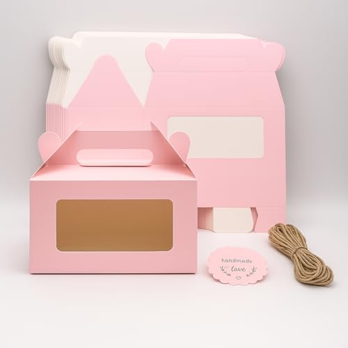 Mudrit 20-Pack Pink Party Favor Treat Boxes, Gable Gift boxes with Handles for snacks, cookies, goodies, muffins, 2 jars, candies - Image 5