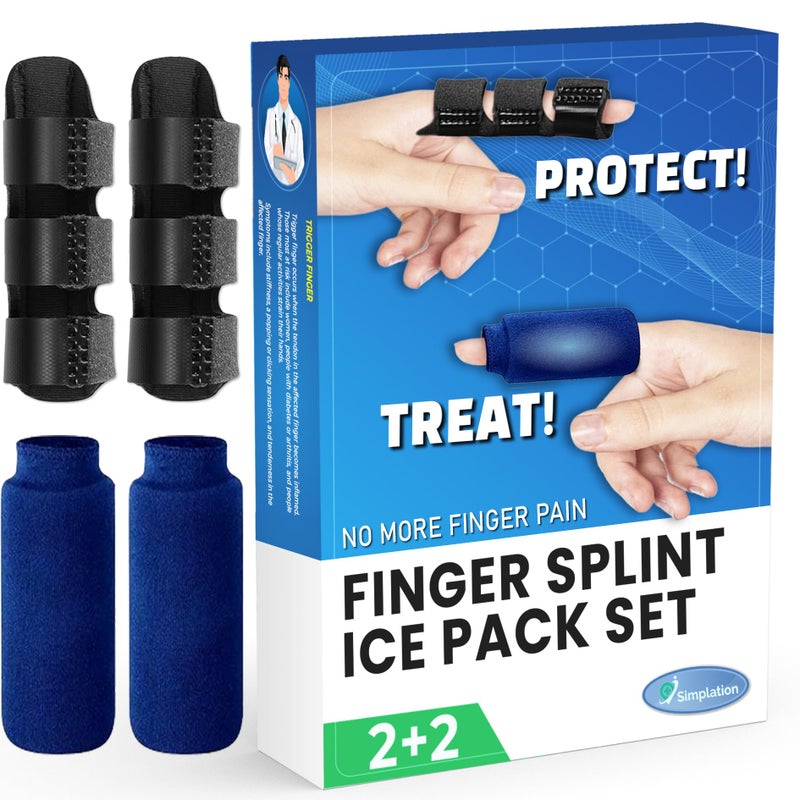 Simplation Trigger Finger Splint and Ice Pack 22 Set for Pain Relief Knuckle Immobilization Straightening Arthritis Injured Mallet Finger Fits Index Middle Thumb Ring Finger