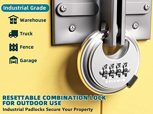 DELSWIN 4 Digit Combination Lock Disc Padlock with Hardened Steel Shackle Outdoor Combo Lock for Outdoor Gate Sheds,Storage Unit,Garage,Fence,Gym Locker(2 Pcs) - Image 4