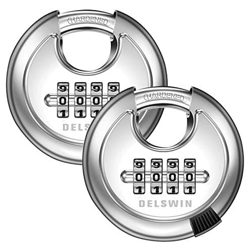 DELSWIN 4 Digit Combination Lock Disc Padlock with Hardened Steel Shackle Outdoor Combo Lock for Outdoor Gate Sheds,Storage Unit,Garage,Fence,Gym Locker(2 Pcs) - Image 1