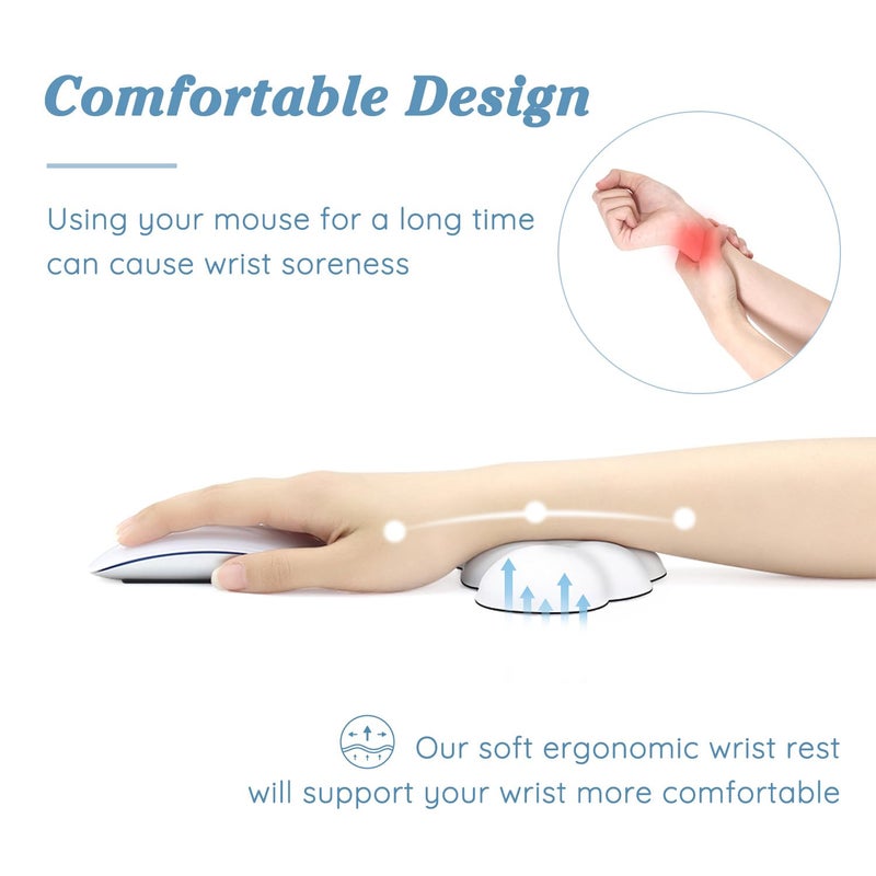 Arisase Cloud Wrist Rest Cushion for Mouse Ergonomic Soft PU Leather Memory Foam Wrist Pain Relief Mouse Wrist Support Pad with Anti-Skid Base for Office School Home Laptop & Computer Mouse (White) - Image 2