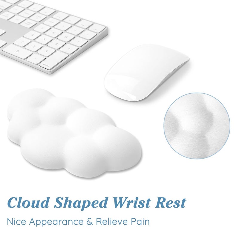 Arisase Cloud Wrist Rest Cushion for Mouse Ergonomic Soft PU Leather Memory Foam Wrist Pain Relief Mouse Wrist Support Pad with Anti-Skid Base for Office School Home Laptop & Computer Mouse (White) - Image 3
