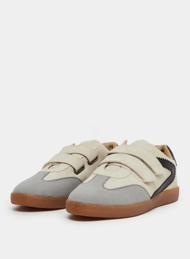 Styli Beige Panelled Hook and Loop Closure Sneakers