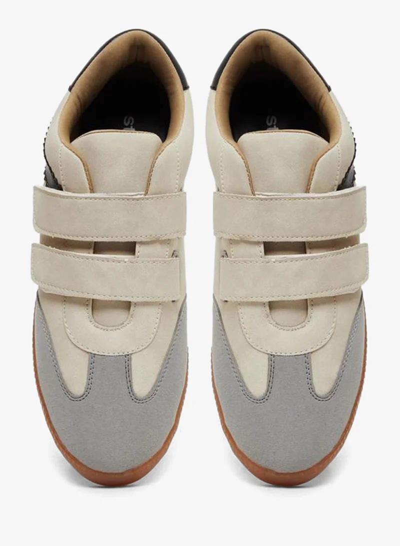 Styli Beige Beige Panelled Hook and Loop Closure Sneakers for Men | Best Price UAE