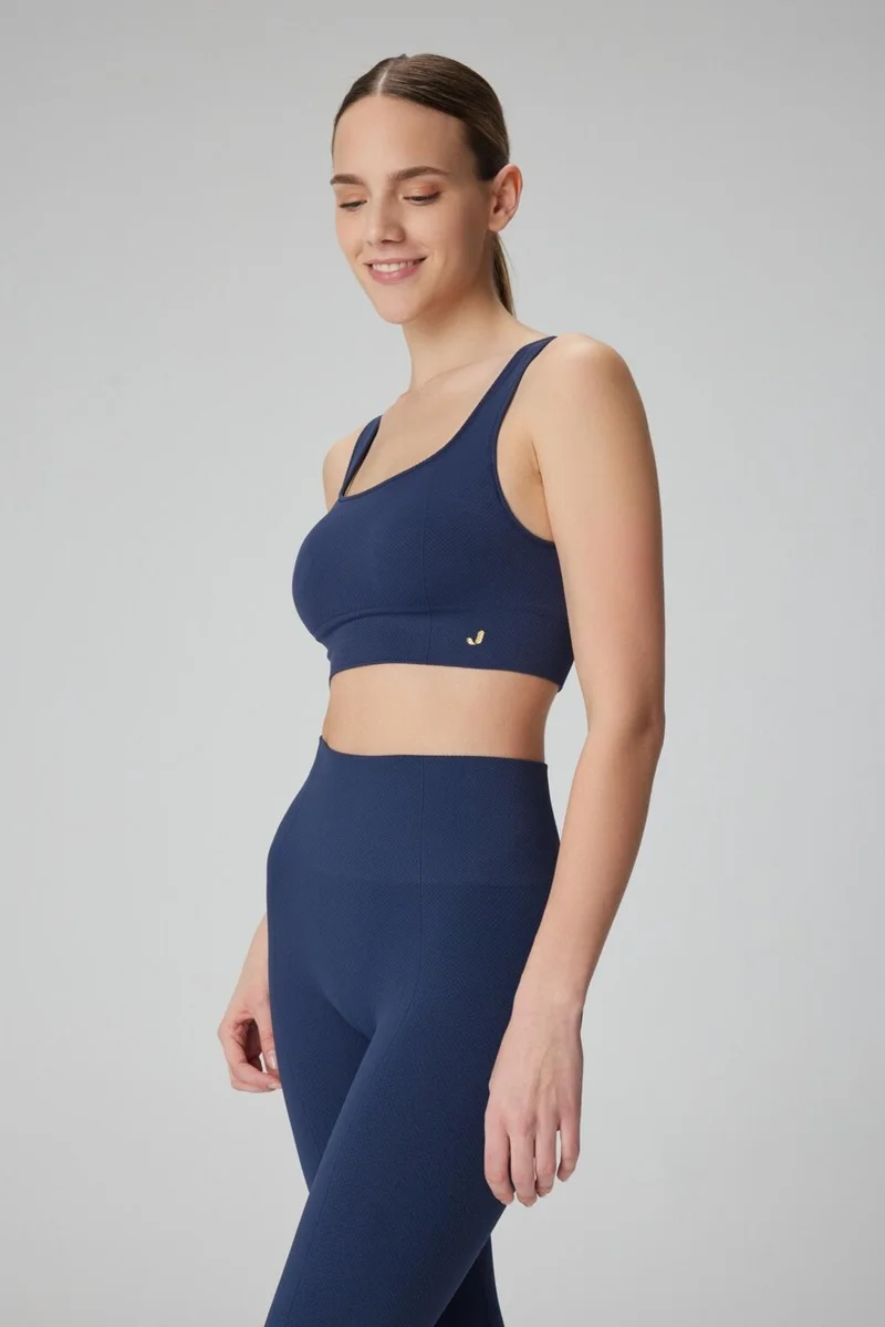 Jerf Holly Honeycomb Pattern Coated Bra Navy Blue