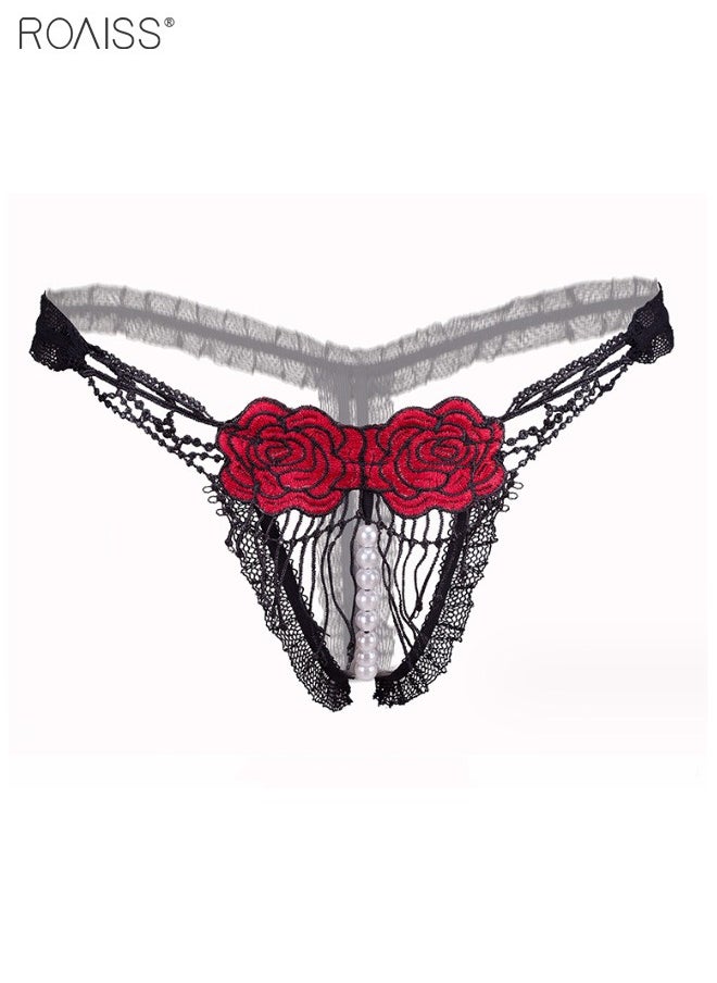 roaiss 7 Pieces Women's Underwear Fashion T-Pants Fashion Hollow G-String Lace Opening Low Waisted Thong  - Image 2