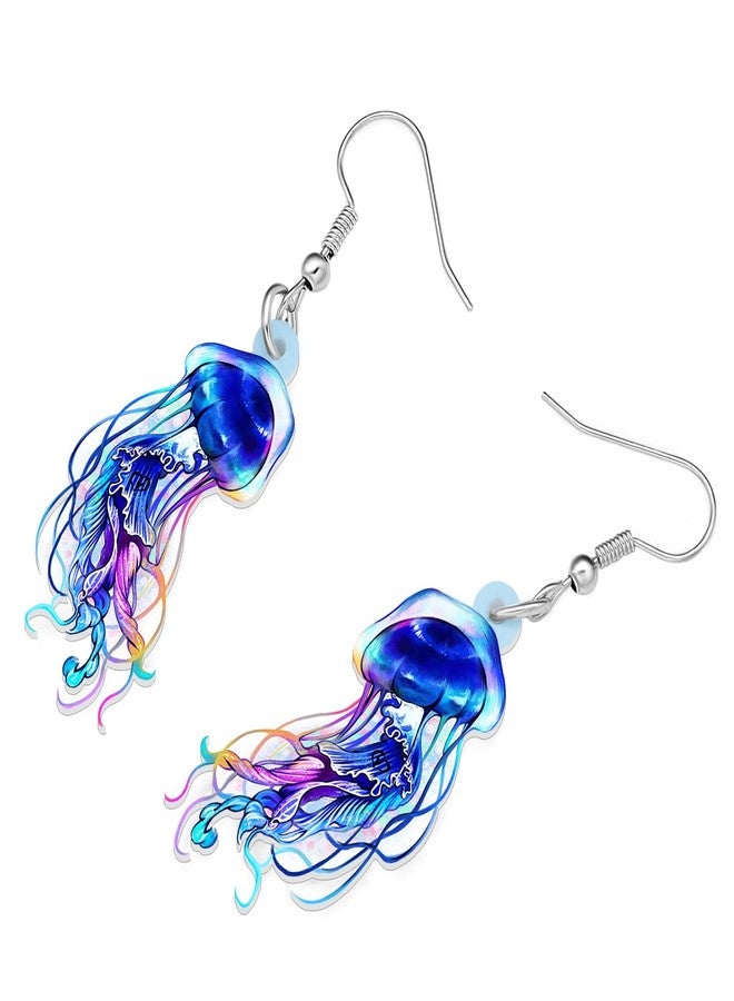 BONSNY Cute Acrylic Blue Ocean Shine Jellyfish Earrings Sea Animals Dangle Gifts for Women Jewelry Accessories (Navy) - Image 3