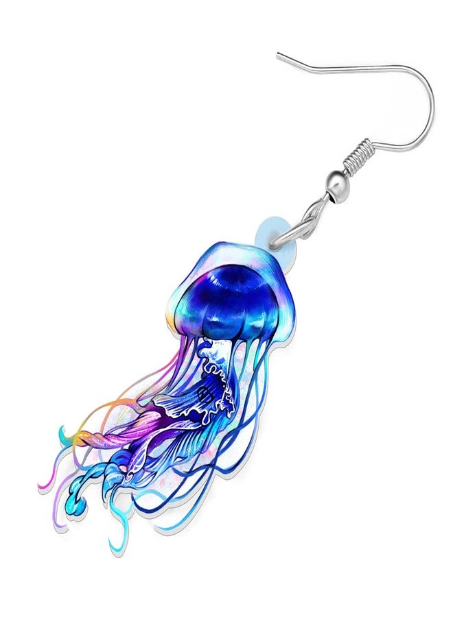 BONSNY Cute Acrylic Blue Ocean Shine Jellyfish Earrings Sea Animals Dangle Gifts for Women Jewelry Accessories (Navy) - Image 4