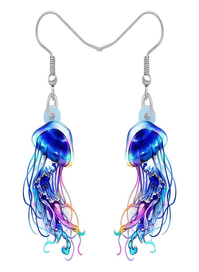 BONSNY Cute Acrylic Blue Ocean Shine Jellyfish Earrings Sea Animals Dangle Gifts for Women Jewelry Accessories (Navy) - Image 1
