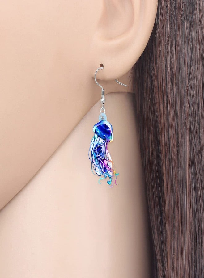 BONSNY Cute Acrylic Blue Ocean Shine Jellyfish Earrings Sea Animals Dangle Gifts for Women Jewelry Accessories (Navy) - Image 2