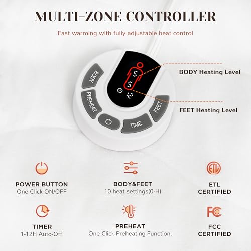 GOTCOZY Multi-Zone Heated Mattress Pad Twin Size - Electric Mattress Pad Fit up to 15" with 10 Heat Setting & 12 Hour Auto Off, Independent Body & Feet Heating, Machine Washable（Bleach） - Image 3