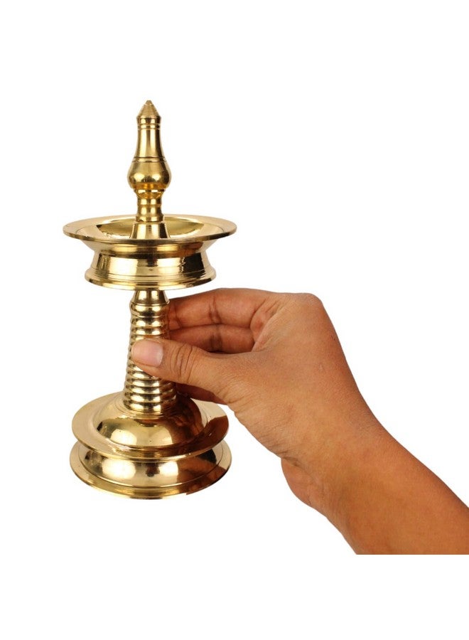Spillbox Traditional Brass Kerala Kuthu villaku Diya for Puja | Pooja Aarti | Arti Deepak Deepam Oil Lamp for Home Temple Puja Articles Decor Gifts- Kerala Villakku (7 inch, 2) - Image 4
