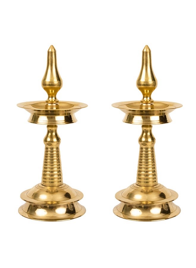 Spillbox Traditional Brass Kerala Kuthu villaku Diya for Puja | Pooja Aarti | Arti Deepak Deepam Oil Lamp for Home Temple Puja Articles Decor Gifts- Kerala Villakku (7 inch, 2) - Image 1