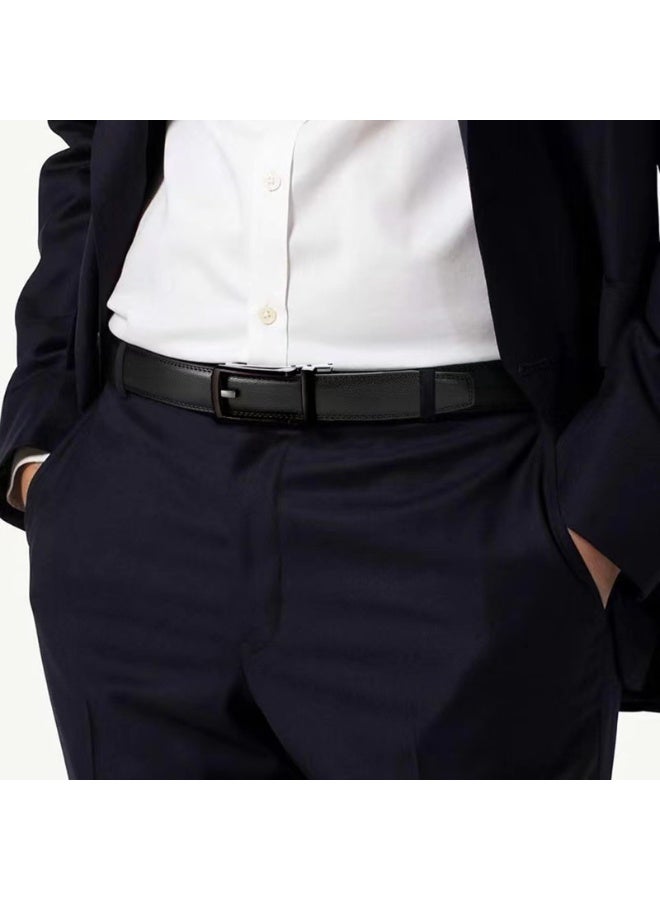 Men's Leather Ratchet Belt Set, Automatic Buckle, Black & Brown, 120 x 3 cm, 2-Pack - Image 4