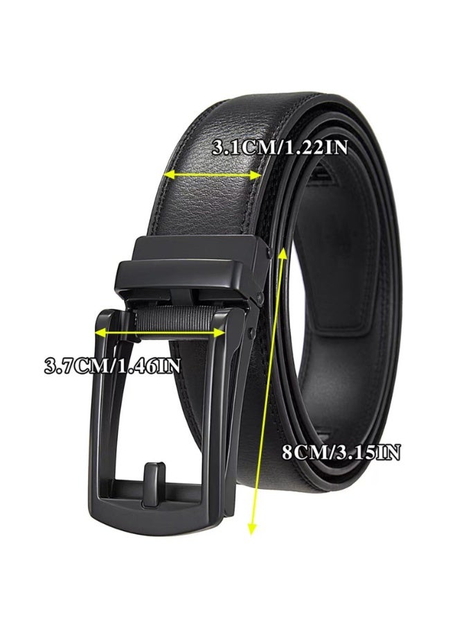 Men's Leather Ratchet Belt Set, Automatic Buckle, Black & Brown, 120 x 3 cm, 2-Pack - Image 2