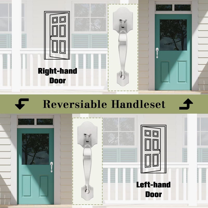 Tinewa Keyless Passage Lock Grip Handle With Wave Lever, Low Profile Front Lock Handleset With Halifax Satin Nickel Finish, Interior And Exterior Entrance Passage Lock - Image 3