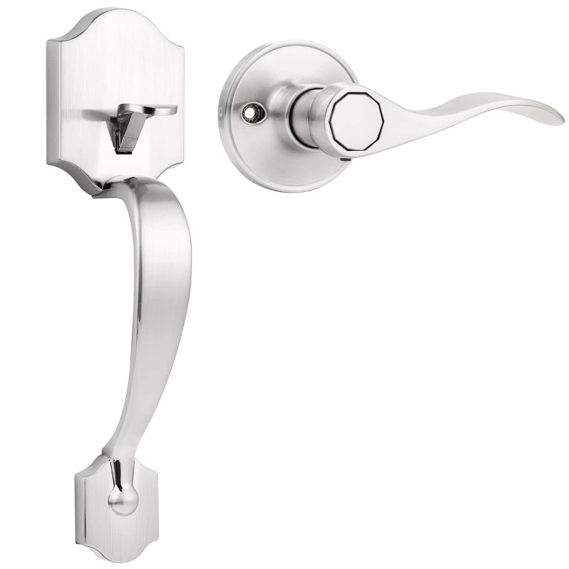 Tinewa Keyless Passage Lock Grip Handle With Wave Lever, Low Profile Front Lock Handleset With Halifax Satin Nickel Finish, Interior And Exterior Entrance Passage Lock - Image 1