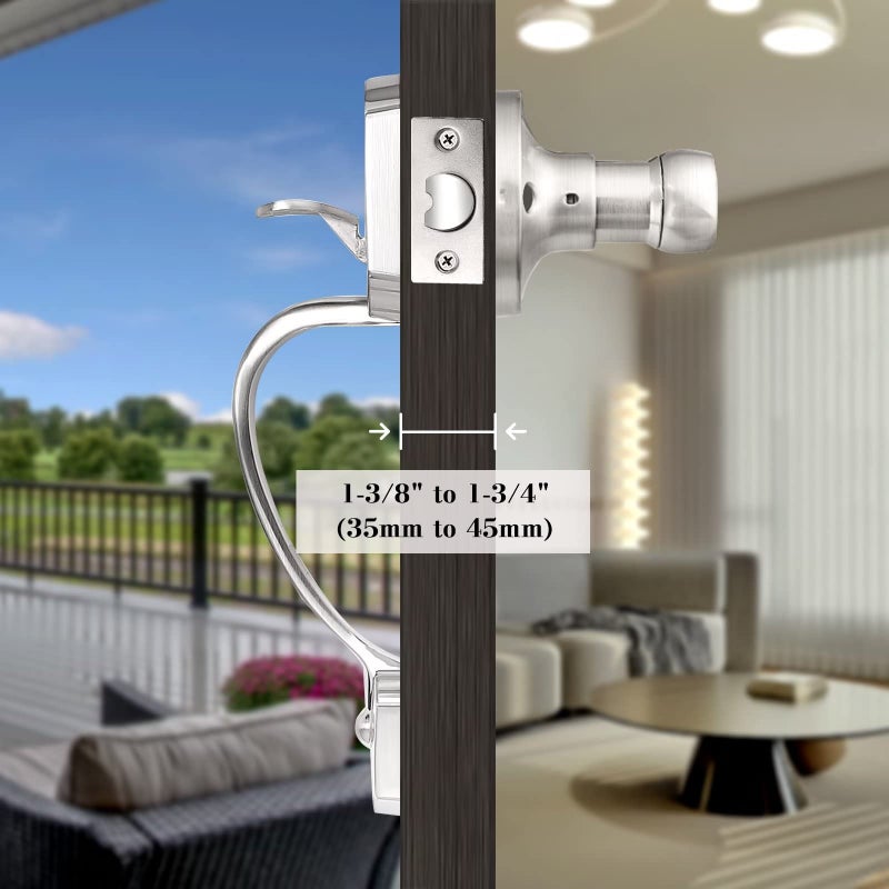 Tinewa Keyless Passage Lock Grip Handle With Wave Lever, Low Profile Front Lock Handleset With Halifax Satin Nickel Finish, Interior And Exterior Entrance Passage Lock - Image 2